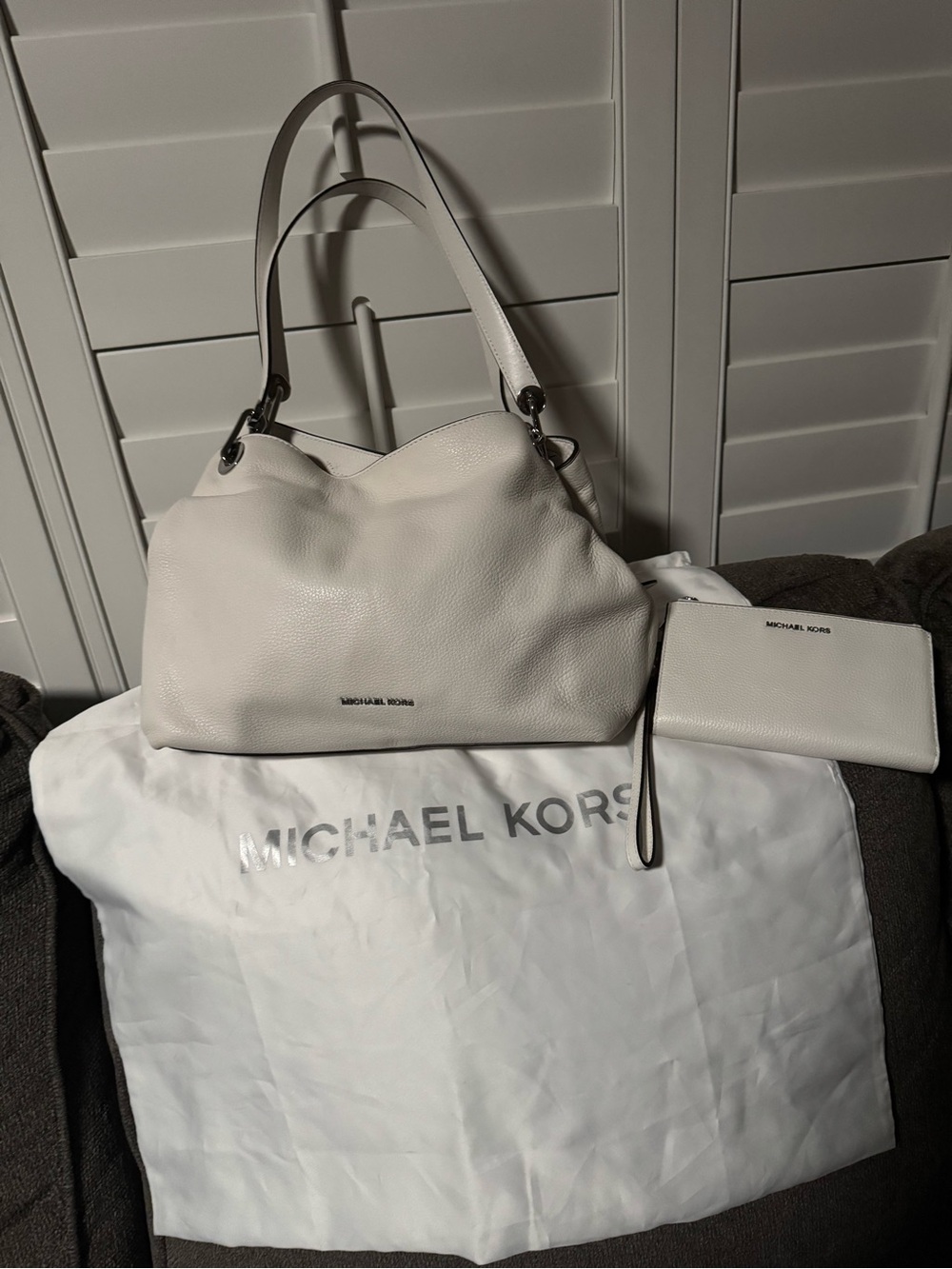Michael Kors Ivory Pebbled Leather Shoulder Hobo with Wristlet